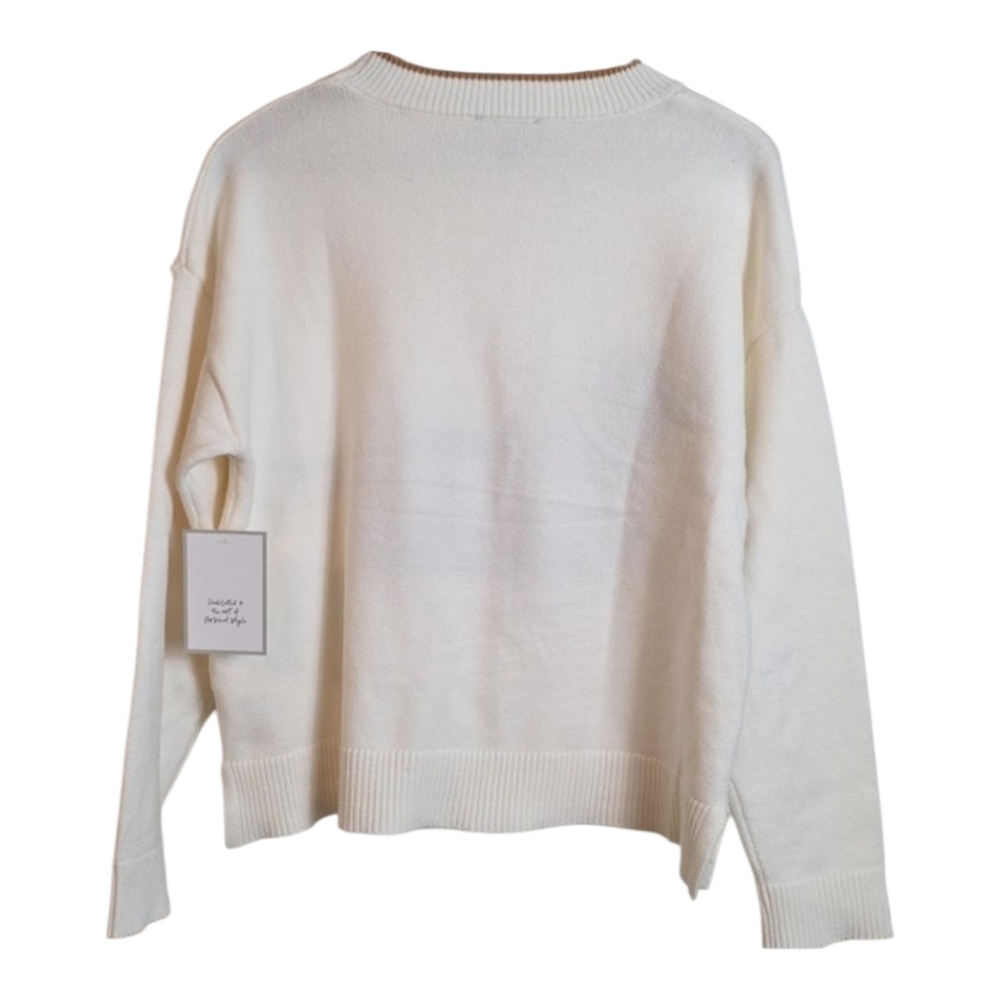 Calligraphie Dachshund Dog Intarsia Knit Crew Neck Sweater Cream Brown Medium - Picture 11 of 17